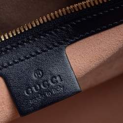 Pre Owned Gucci Yellow/Navy Blue Leather GG Crystal Canvas and Leather Medium Ophidia Tote