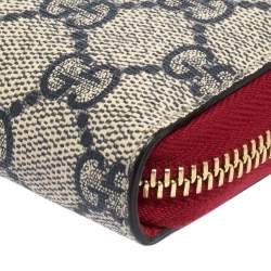 Pre Owned Gucci Red/Navy Blue GG Supreme Canvas Crystal Embellished Bow Zip Around Wallet