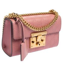 Pre Owned Gucci Pink Guccissima Leather Small Padlock Shoulder Bag
