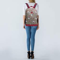 Pre Owned Gucci Red/Beige Canvas and Leather Duck Motif Diaper Backpack