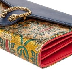 Gucci Blue/Yellow Brocade And Leather Dionysus Wallet On Chain