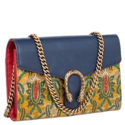 Gucci Blue/Yellow Brocade And Leather Dionysus Wallet On Chain