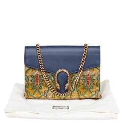 Gucci Blue/Yellow Brocade And Leather Dionysus Wallet On Chain