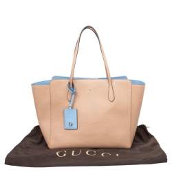 Pre Owned Gucci Beige/Blue Leather Swing Tote Bag