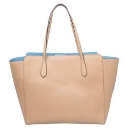 Pre Owned Gucci Beige/Blue Leather Swing Tote Bag