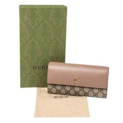 Pre Owned Gucci Beige GG Supreme Canvas and Leather GG Marmont Flap Continental Wallet