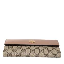 Pre Owned Gucci Beige GG Supreme Canvas and Leather GG Marmont Flap Continental Wallet