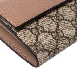 Pre Owned Gucci Beige GG Supreme Canvas and Leather GG Marmont Flap Continental Wallet