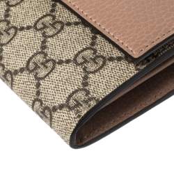 Pre Owned Gucci Beige GG Supreme Canvas and Leather GG Marmont Flap Continental Wallet