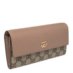 Pre Owned Gucci Beige GG Supreme Canvas and Leather GG Marmont Flap Continental Wallet