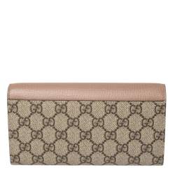 Pre Owned Gucci Beige GG Supreme Canvas and Leather GG Marmont Flap Continental Wallet