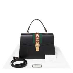 Pre Owned Gucci Black Leather Medium Sylvie Top Handle Bag