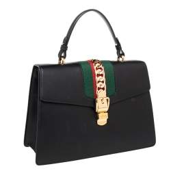 Pre Owned Gucci Black Leather Medium Sylvie Top Handle Bag
