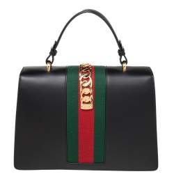 Pre Owned Gucci Black Leather Medium Sylvie Top Handle Bag