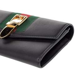 Pre Owned Gucci Black Leather Sylvie Continental Wallet