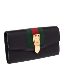 Pre Owned Gucci Black Leather Sylvie Continental Wallet