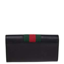 Pre Owned Gucci Black Leather Sylvie Continental Wallet