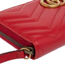 Pre Owned محفظة غوتشي جي جي مارمونت جلد ماتيلاس أحمر بسحاب دائري