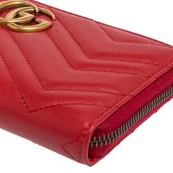 Pre Owned محفظة غوتشي جي جي مارمونت جلد ماتيلاس أحمر بسحاب دائري