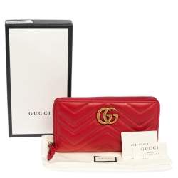 Pre Owned محفظة غوتشي جي جي مارمونت جلد ماتيلاس أحمر بسحاب دائري