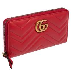 Pre Owned محفظة غوتشي جي جي مارمونت جلد ماتيلاس أحمر بسحاب دائري