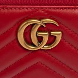 Pre Owned محفظة غوتشي جي جي مارمونت جلد ماتيلاس أحمر بسحاب دائري