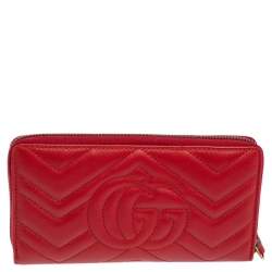 Pre Owned محفظة غوتشي جي جي مارمونت جلد ماتيلاس أحمر بسحاب دائري