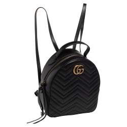Pre Owned Gucci Black Quilted Leather GG Marmont Backpack