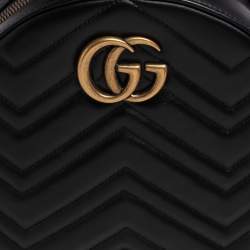 Pre Owned Gucci Black Quilted Leather GG Marmont Backpack