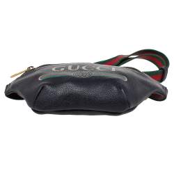 Pre Owned Gucci Black Pebbled Leather Small Logo Web Belt Bag