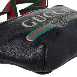 Pre Owned Gucci Black Pebbled Leather Small Logo Web Belt Bag