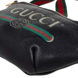 Pre Owned Gucci Black Pebbled Leather Small Logo Web Belt Bag