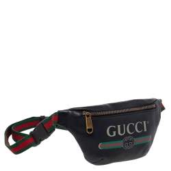 Pre Owned Gucci Black Pebbled Leather Small Logo Web Belt Bag