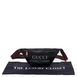 Pre Owned Gucci Black Pebbled Leather Small Logo Web Belt Bag