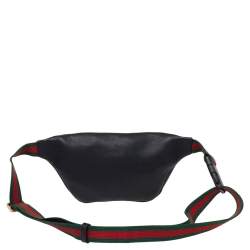 Pre Owned Gucci Black Pebbled Leather Small Logo Web Belt Bag
