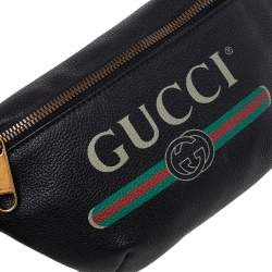 Pre Owned Gucci Black Pebbled Leather Small Logo Web Belt Bag