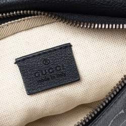 Pre Owned Gucci Black Pebbled Leather Small Logo Web Belt Bag