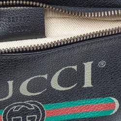 Pre Owned Gucci Black Pebbled Leather Small Logo Web Belt Bag