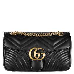مملوكة مسبقًا Gucci Black Matelassé Leather Small GG Marmont Shoulder Bag