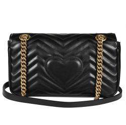 مملوكة مسبقًا Gucci Black Matelassé Leather Small GG Marmont Shoulder Bag