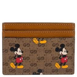 Pre Owned Gucci x Disney Tan Leather and GG Supreme Canvas Mickey Mouse Card Holder