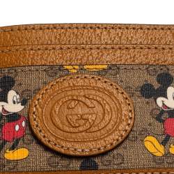Pre Owned Gucci x Disney Tan Leather and GG Supreme Canvas Mickey Mouse Card Holder