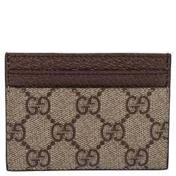 Pre Owned Gucci Beige/Ebony GG Supreme Coated Canvas and Leather Ophidia GG Card Holder