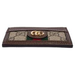 Pre Owned Gucci Beige/Ebony GG Supreme Coated Canvas and Leather Ophidia GG Card Holder