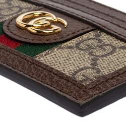 Pre Owned Gucci Beige/Ebony GG Supreme Coated Canvas and Leather Ophidia GG Card Holder
