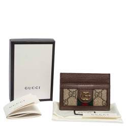 Pre Owned Gucci Beige/Ebony GG Supreme Coated Canvas and Leather Ophidia GG Card Holder