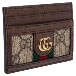 Pre Owned Gucci Beige/Ebony GG Supreme Coated Canvas and Leather Ophidia GG Card Holder