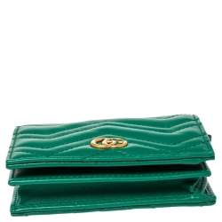 Pre Owned Gucci Green Matelassé Leather GG Marmont Card Case