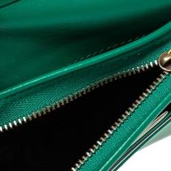 Pre Owned Gucci Green Matelassé Leather GG Marmont Card Case