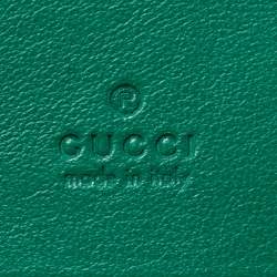 Pre Owned Gucci Green Matelassé Leather GG Marmont Card Case